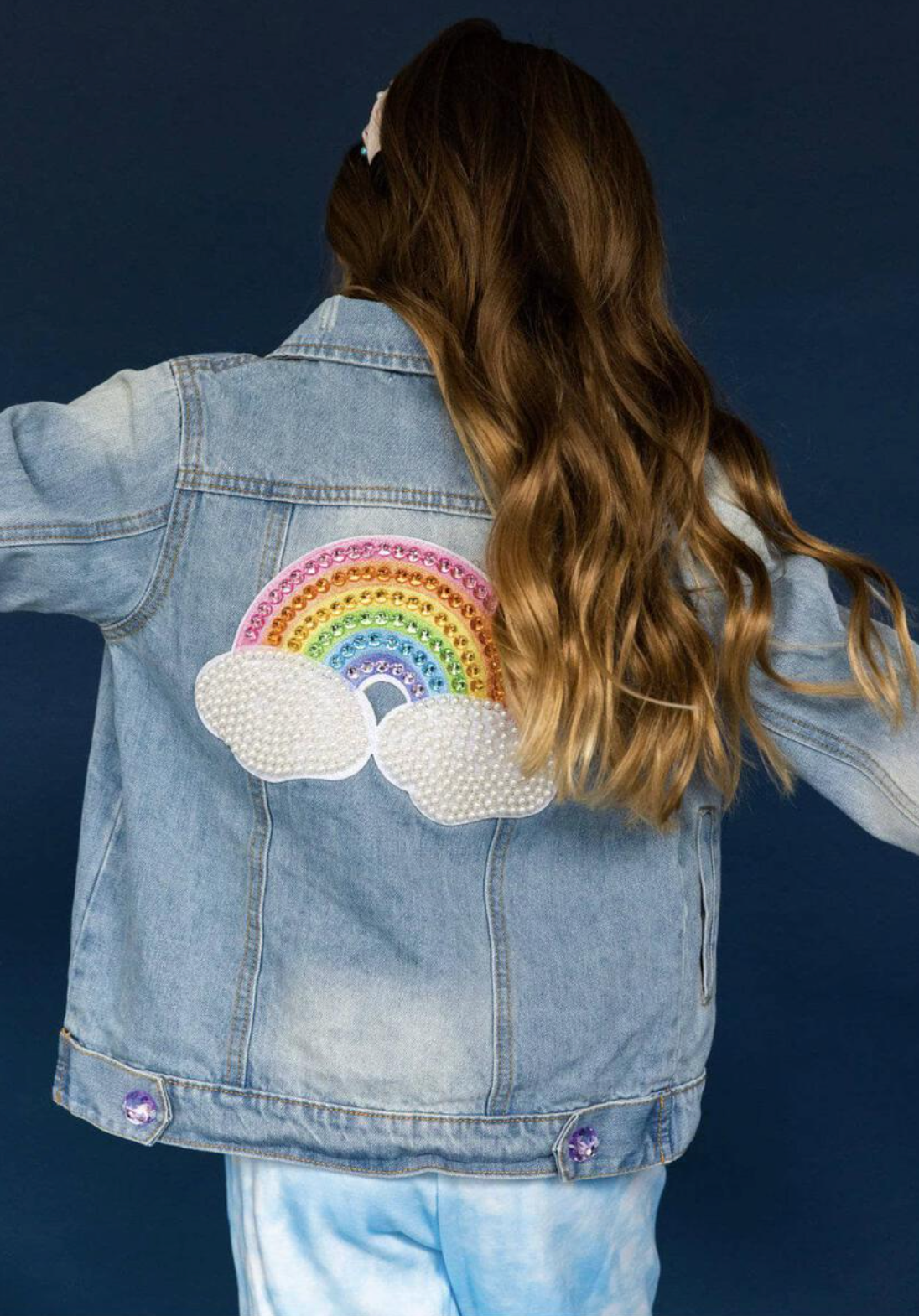 Lola & the Boys Rainbow Pearl Denim Jacket