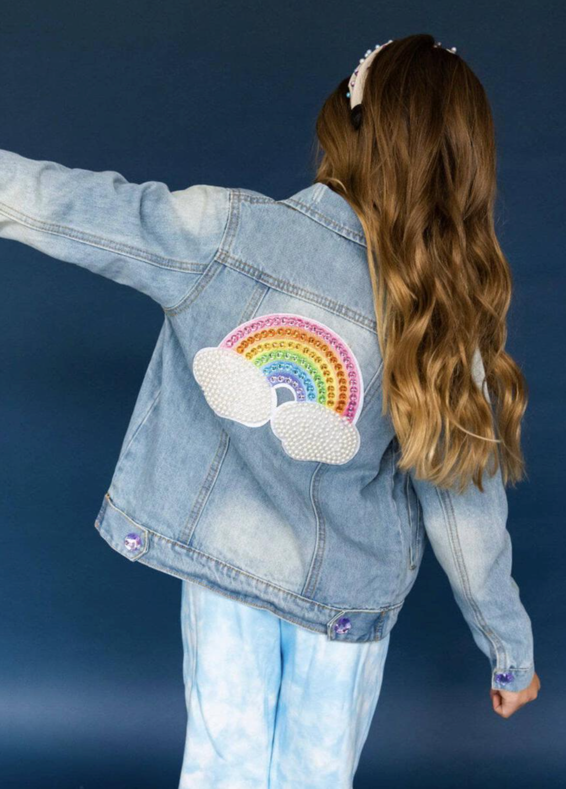 Lola & the Boys Rainbow Pearl Denim Jacket