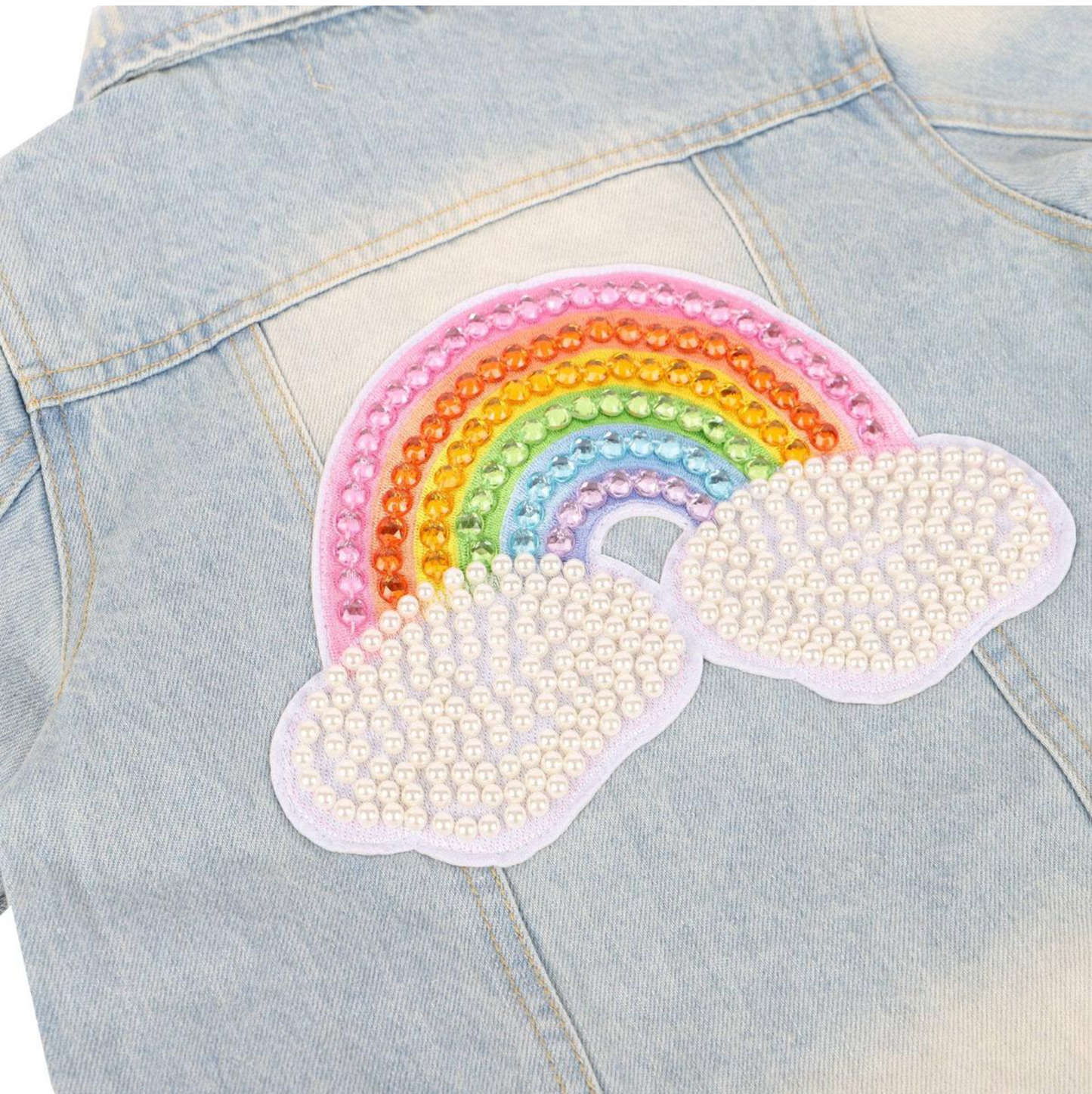 Lola & the Boys Rainbow Pearl Denim Jacket