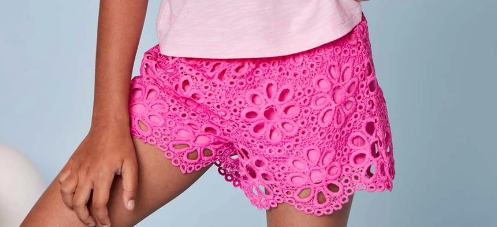 Pink Flower Crochet Shorts