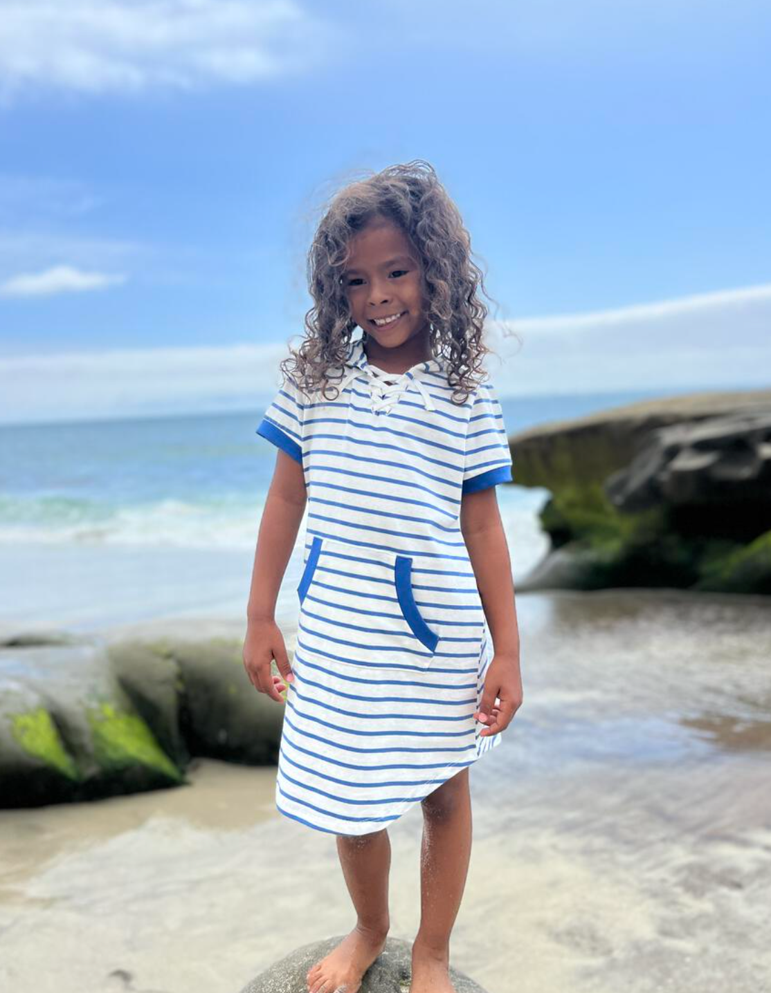 Tracey Dress Navy/Ivory Stripe