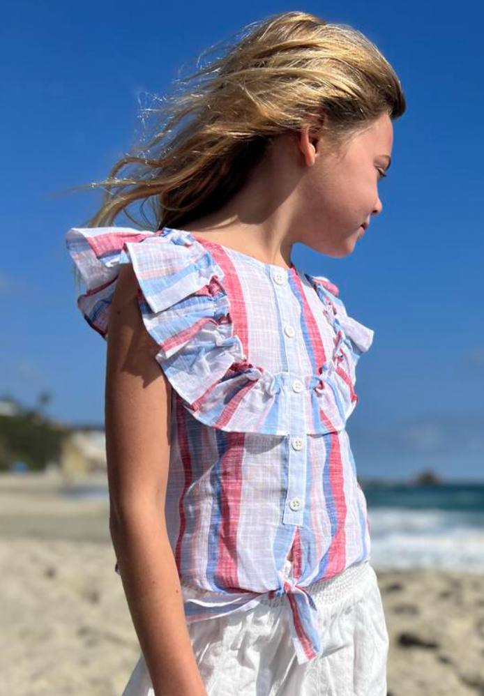 Luna Blue/Red Stripe Top