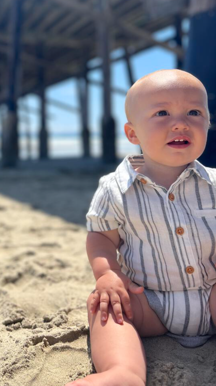 Helford Blue/White Stripe Woven Onesie