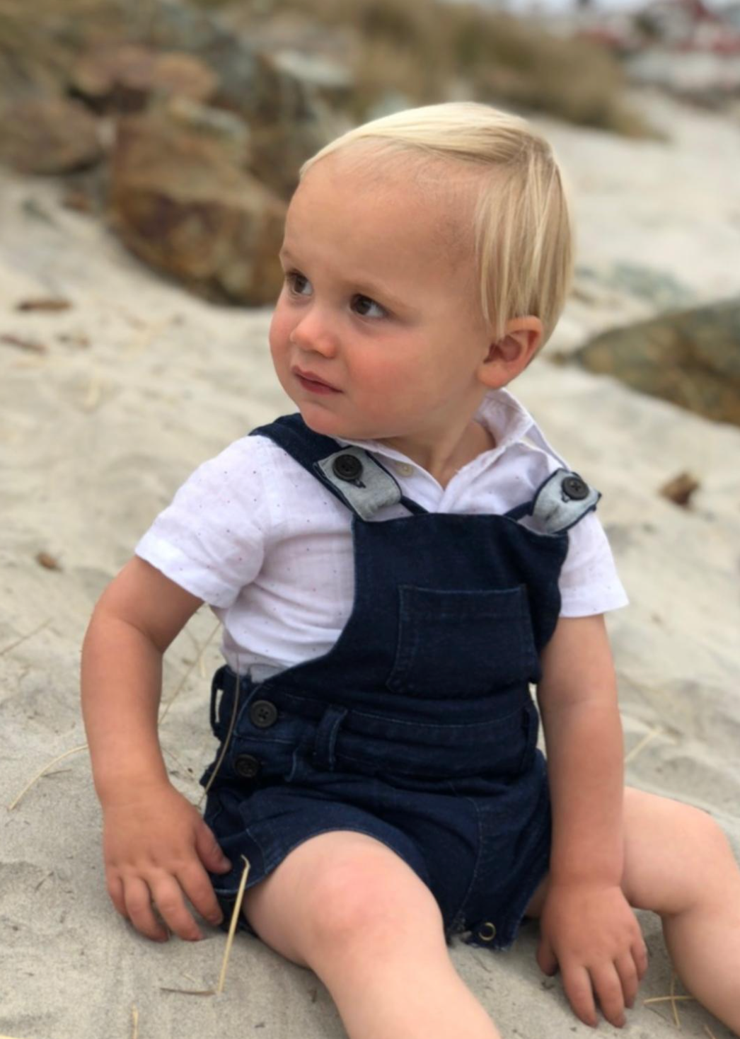 Jonty Navy Denim Effect Shortie Overalls