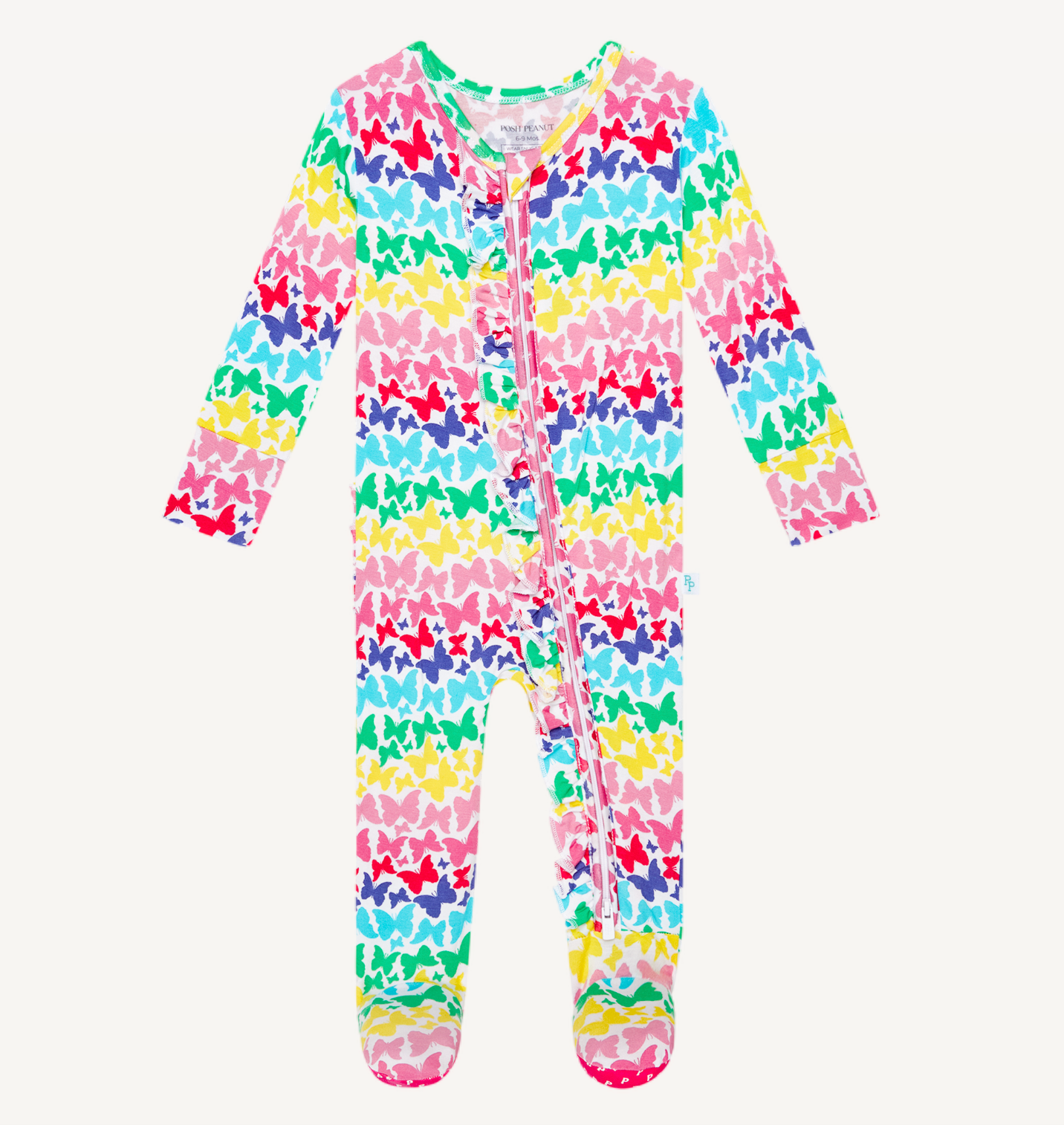 Posh Peanut Rainbow Butterfly Ruffled Footie Zippered One Piece