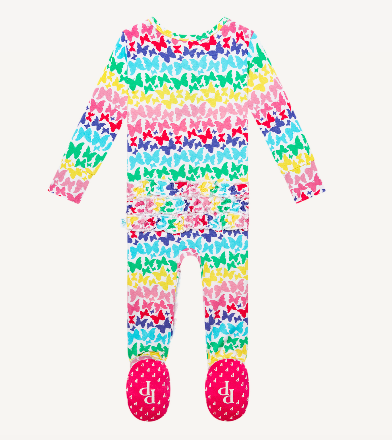 Posh Peanut Rainbow Butterfly Ruffled Footie Zippered One Piece