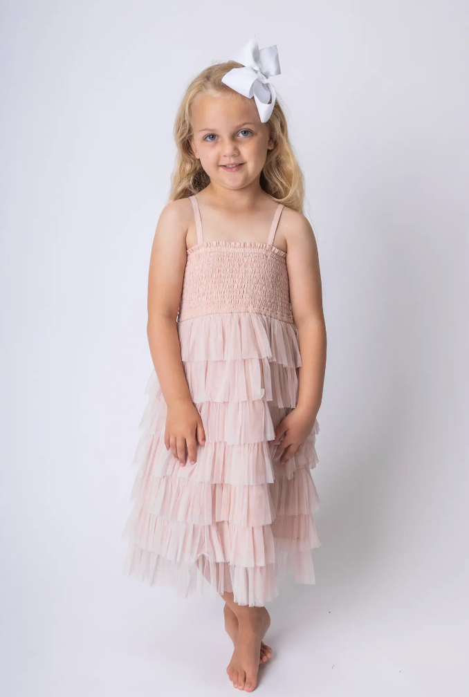 Light Pink Tulle Tiered Ruffle Dress