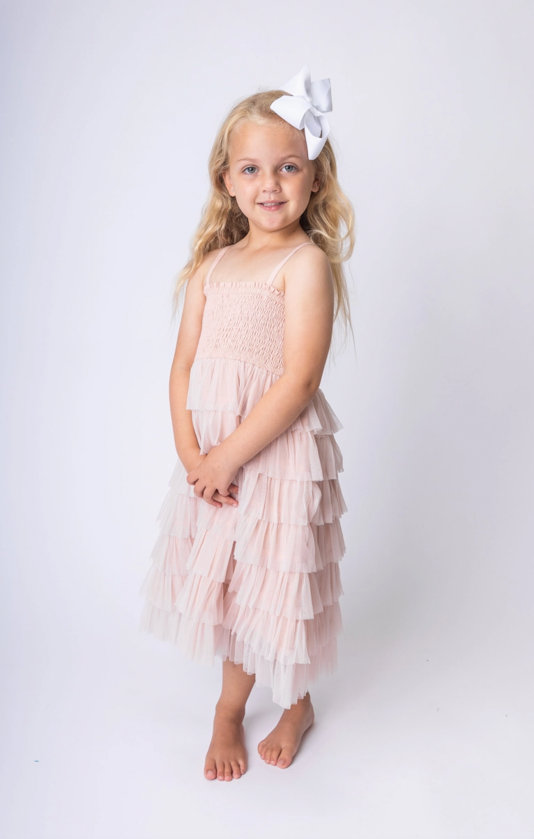 Light Pink Tulle Tiered Ruffle Dress