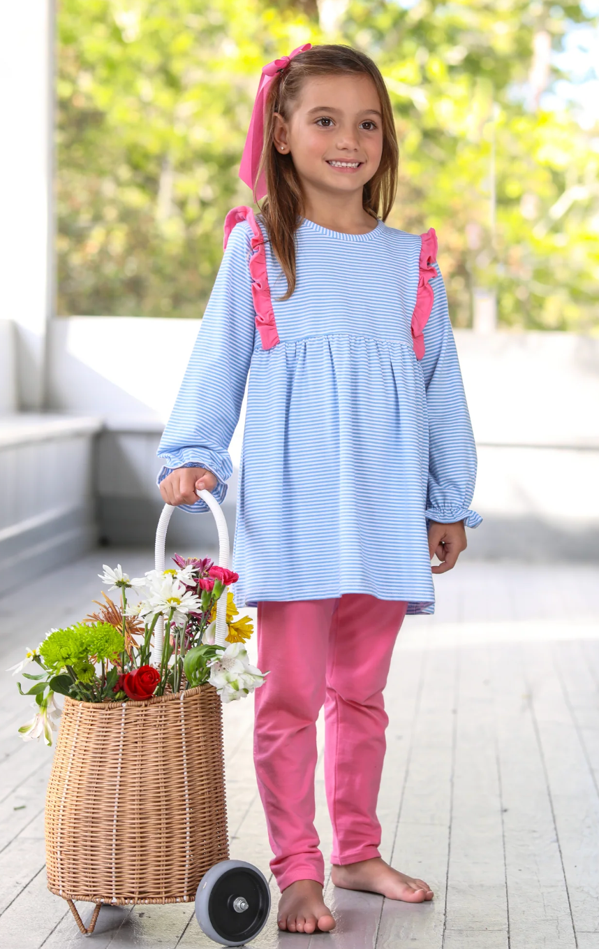 TSK Olivia Cornflower Blue Stripe/ Pink Pants Set