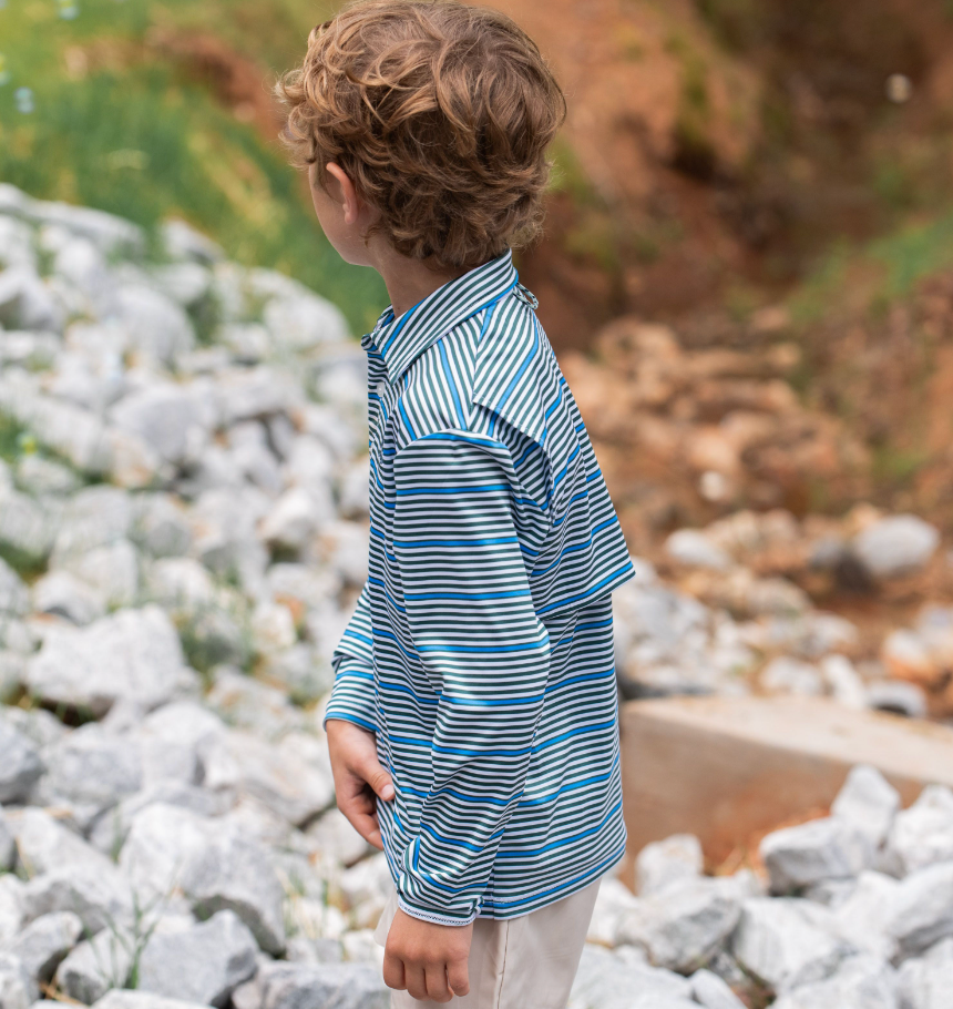 Prodoh Blue/Green Striped LS Performance Polo