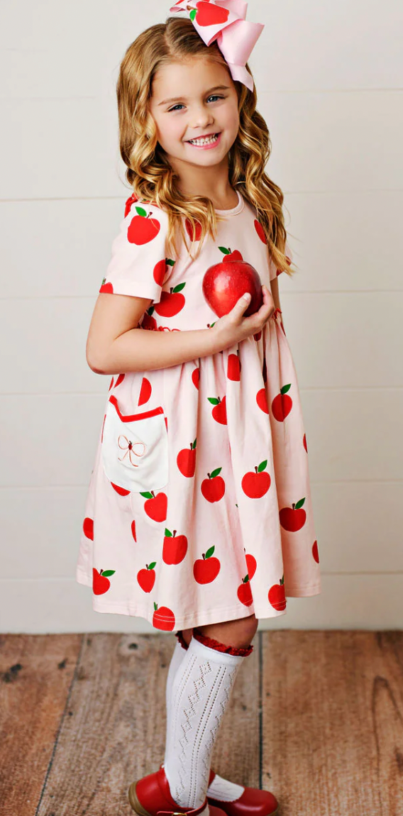 SB Apple & Bow Pocket Embroidery Dress