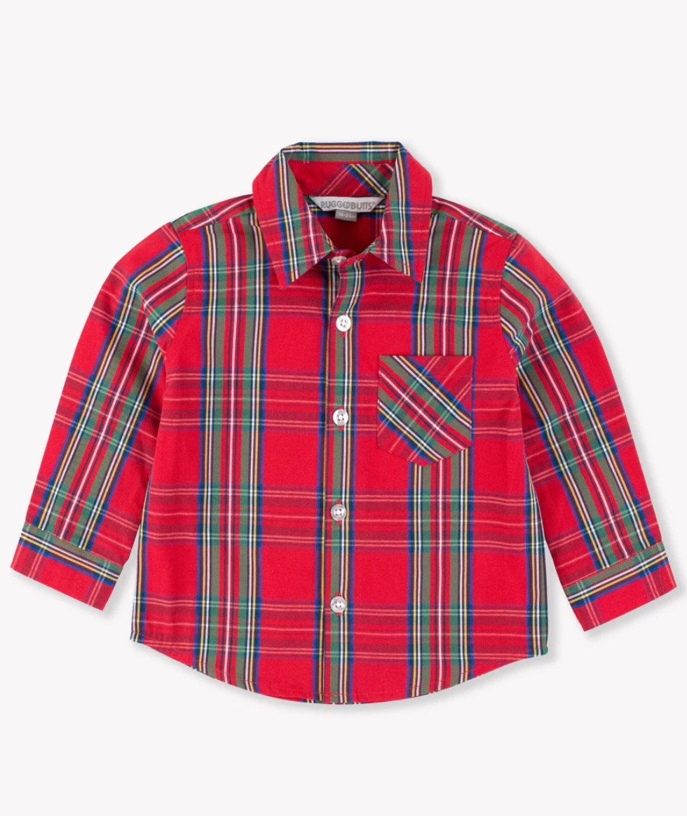 Tis the Season Plaid LS Button Down Shirt