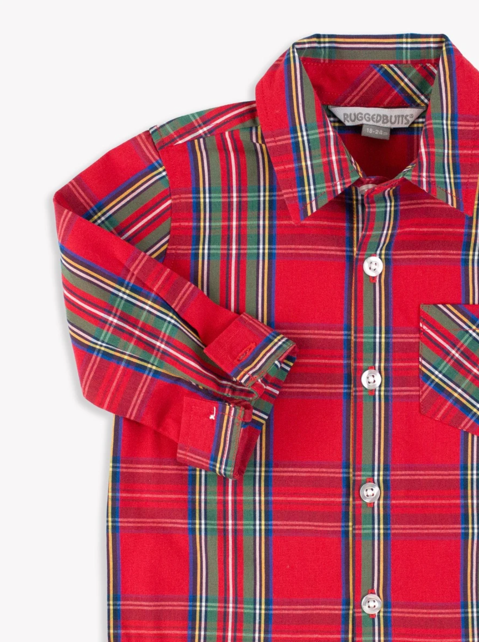 Tis the Season Plaid LS Button Down Shirt