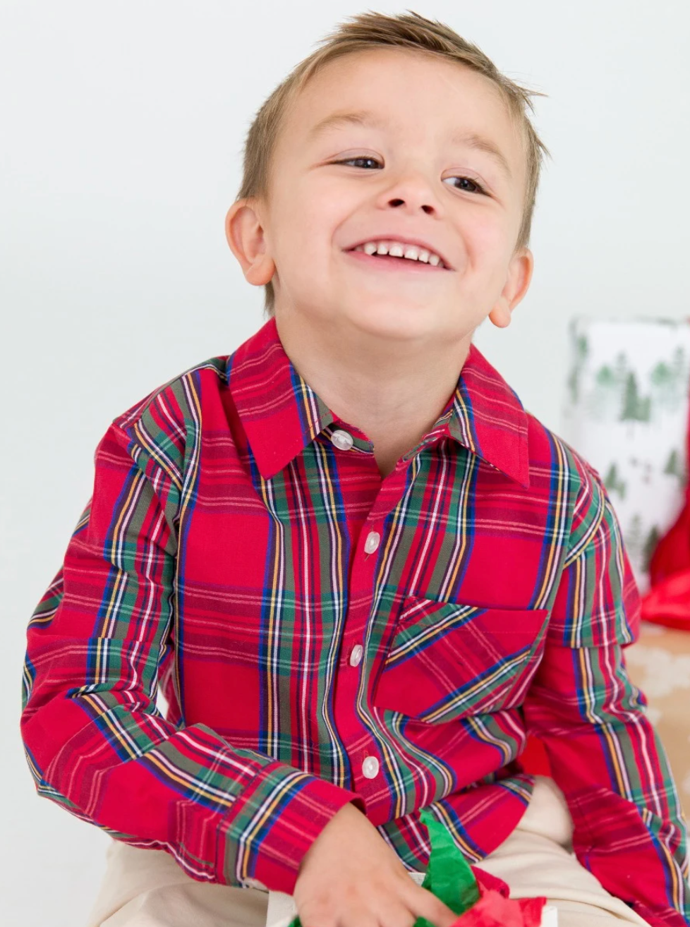 Tis the Season Plaid LS Button Down Shirt