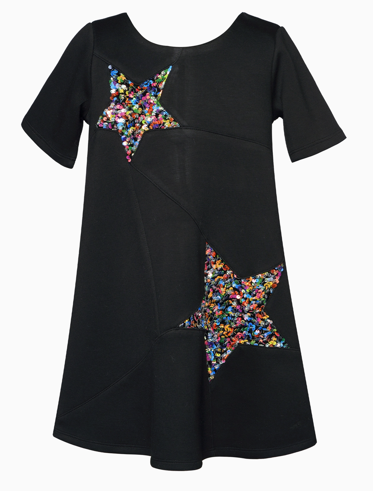 Black Shift Dress with Sequin Stars