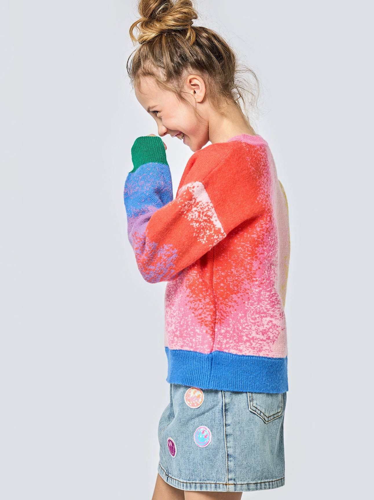 Pink Multi Rainbow Color Block Sweater