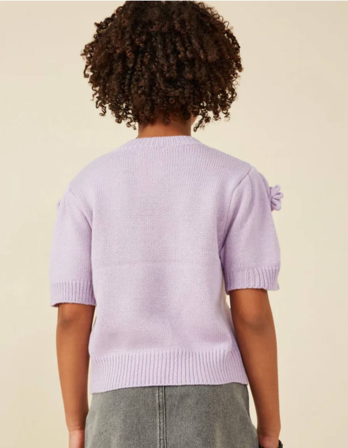 Hand Knit Floral Patch Sweater Top Lavender