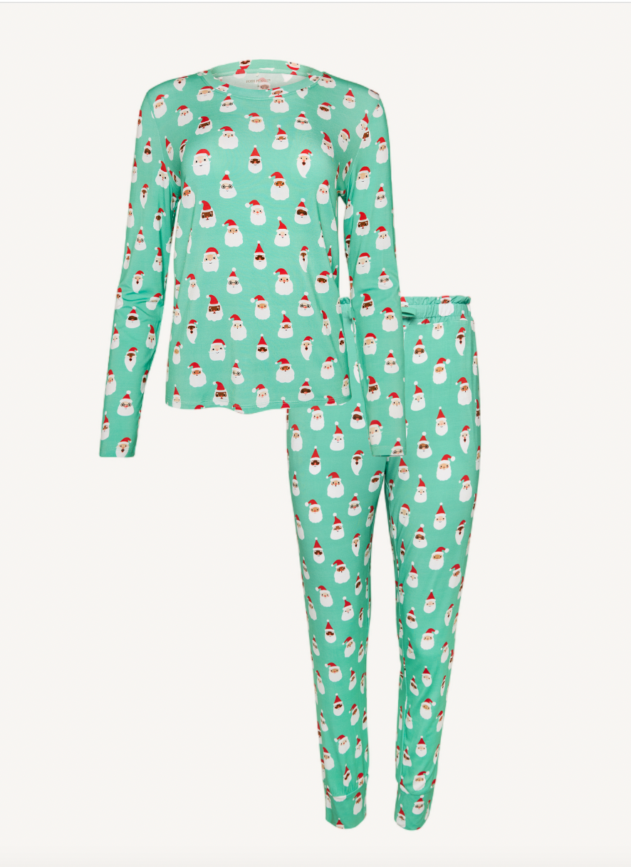 Posh Peanut Santa Medley Women's LS Jogger Pants Pajama Set