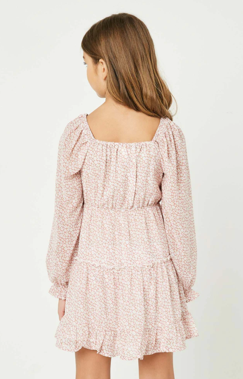 Smocked Floral Dress Mauve