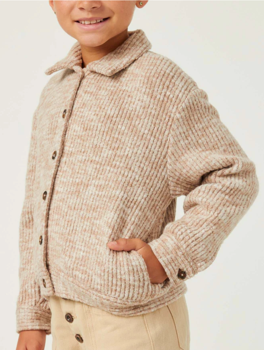 Marled Rib Button Up Knit Jacket Oatmeal