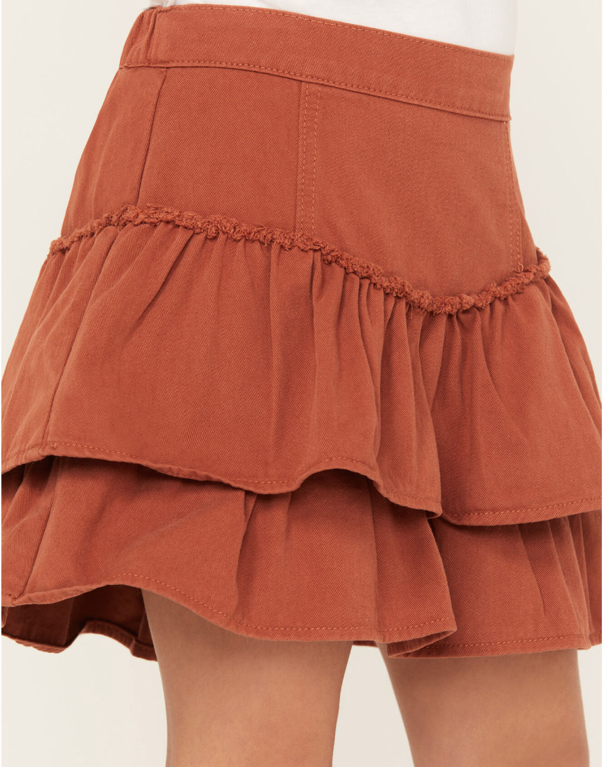 Ruffle Tiered Denim Skirt Rust