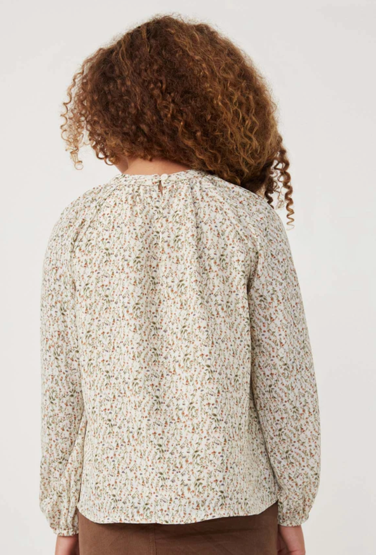 Ditsy Print Smocked Detail Long Sleeve Top