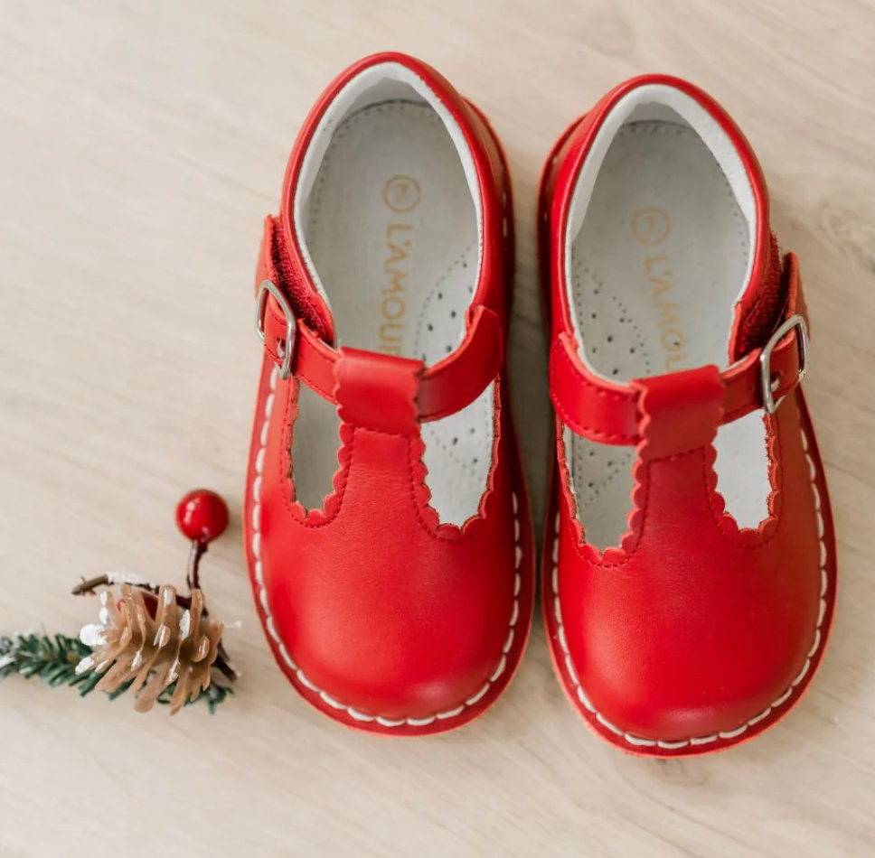 Selina Scalloped T-Strap Mary Jane Red