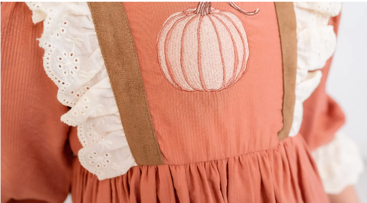Evie's Closet Pumpkin Patch Rust Chocolate Ivory Emb Dress