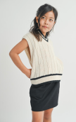 Ivory Tween Tara V-Neck Cable Sweater