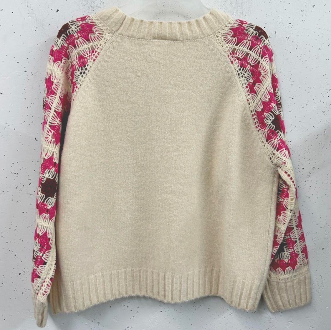 Cream/Pink Contrast Sleeve Pullover