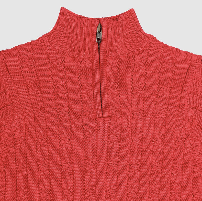 Truckee 1/4 Zip Cable Sweater Red