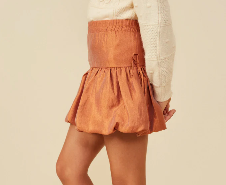 Side Ribbon Detail Bubble Hem Shimmer Skirt