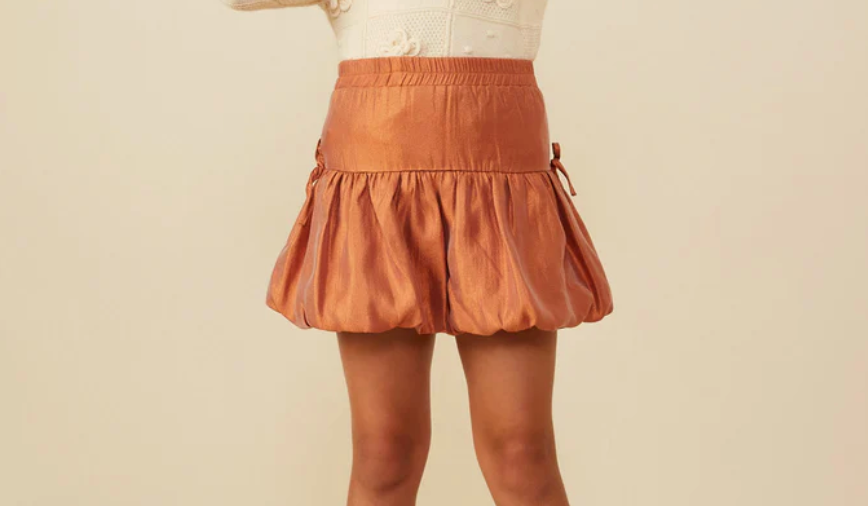 Side Ribbon Detail Bubble Hem Shimmer Skirt