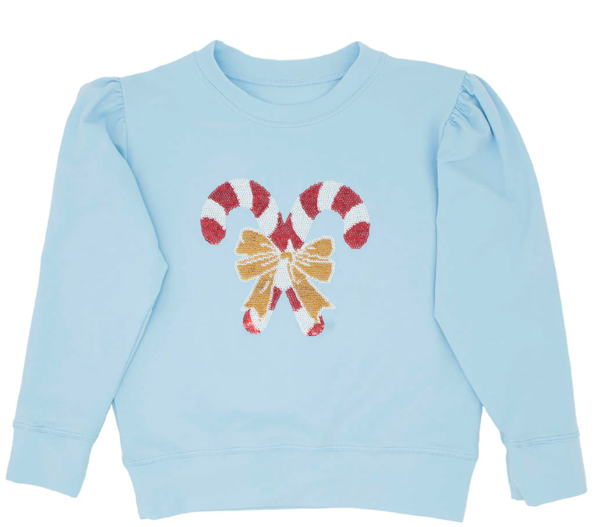 Holly Lt Blue Sweatshirt Sequin Candy Canes