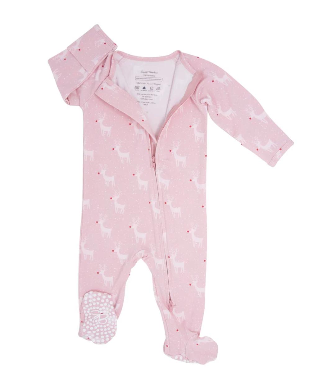 Sweet Bamboo Rudolph Pink Zipper Footie