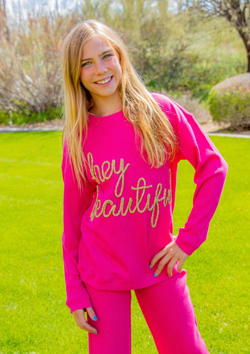 Hey Beautiful Tinsel Waffle Top