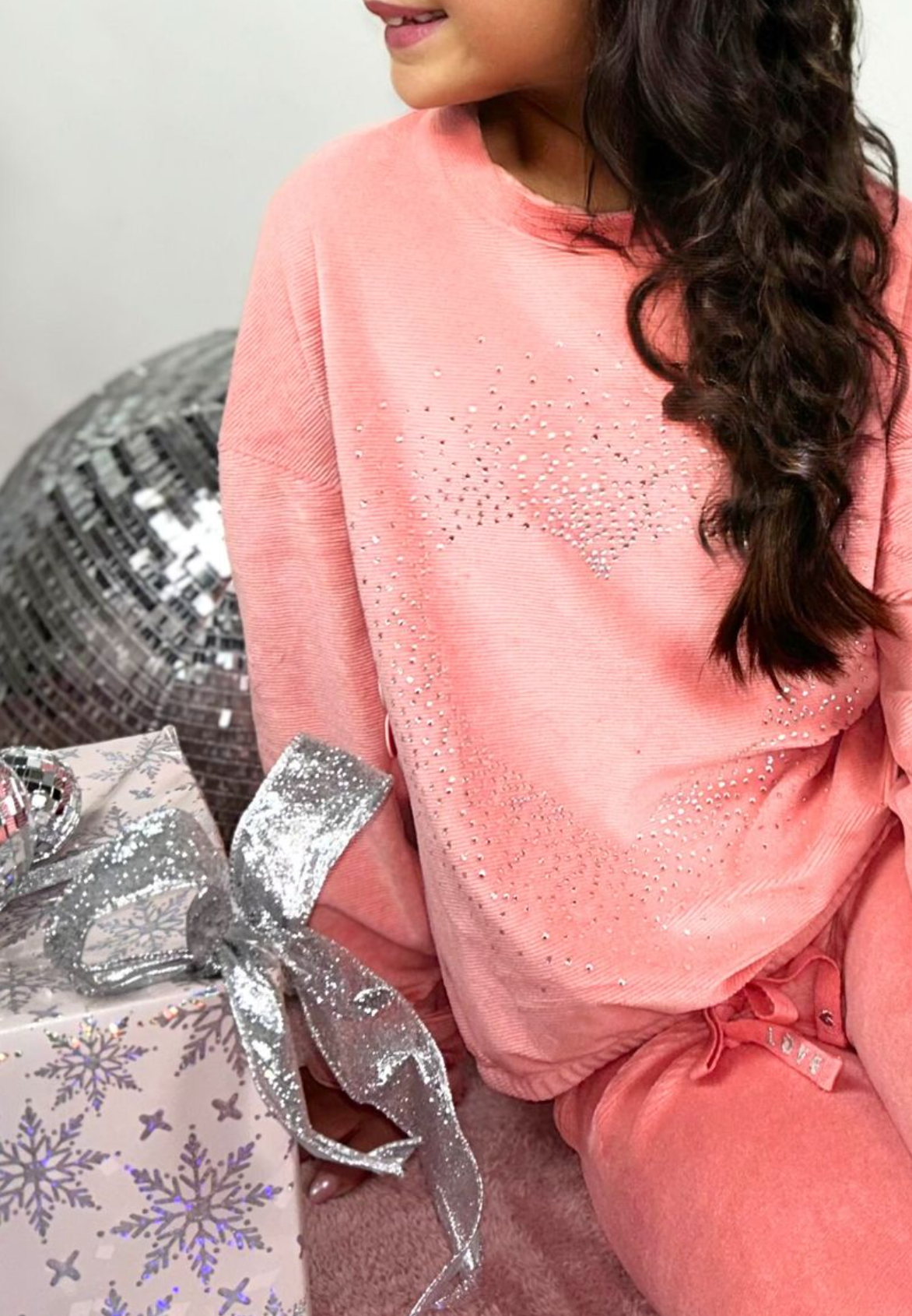 Rhinestone Heart Long Sleeve Top