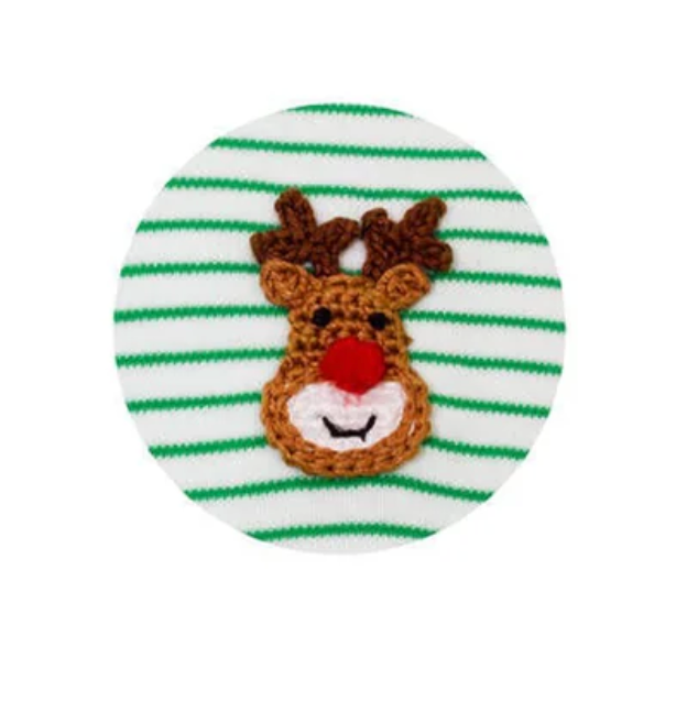 Petit Bebe Reindeer Face Green Stripe Boy Long Romper