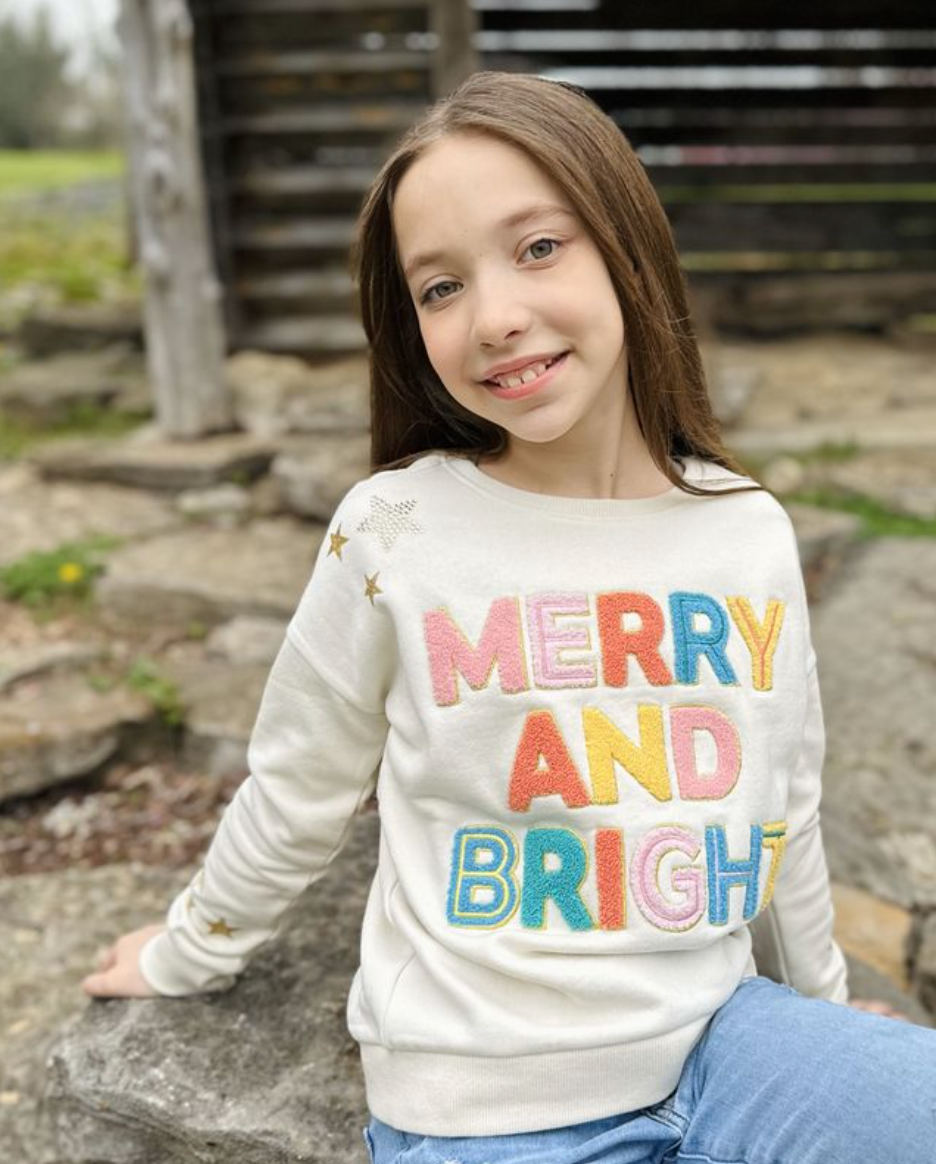 Merry & Bright Chenille Rhinestone Holiday Graphic Tee