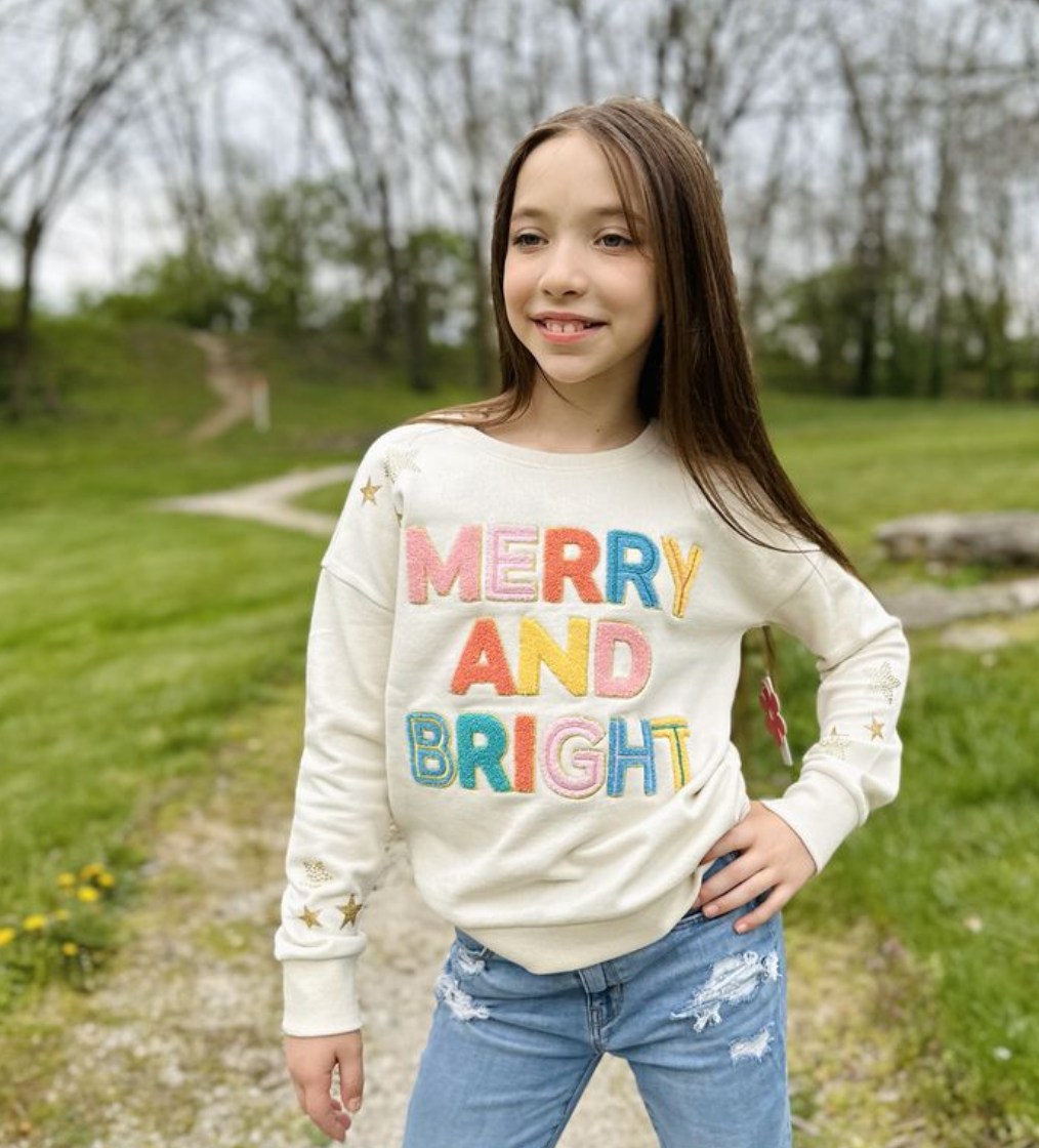 Merry & Bright Chenille Rhinestone Holiday Graphic Tee