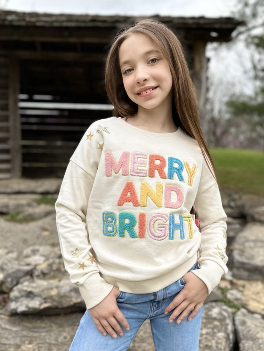 Merry & Bright Chenille Rhinestone Holiday Graphic Tee