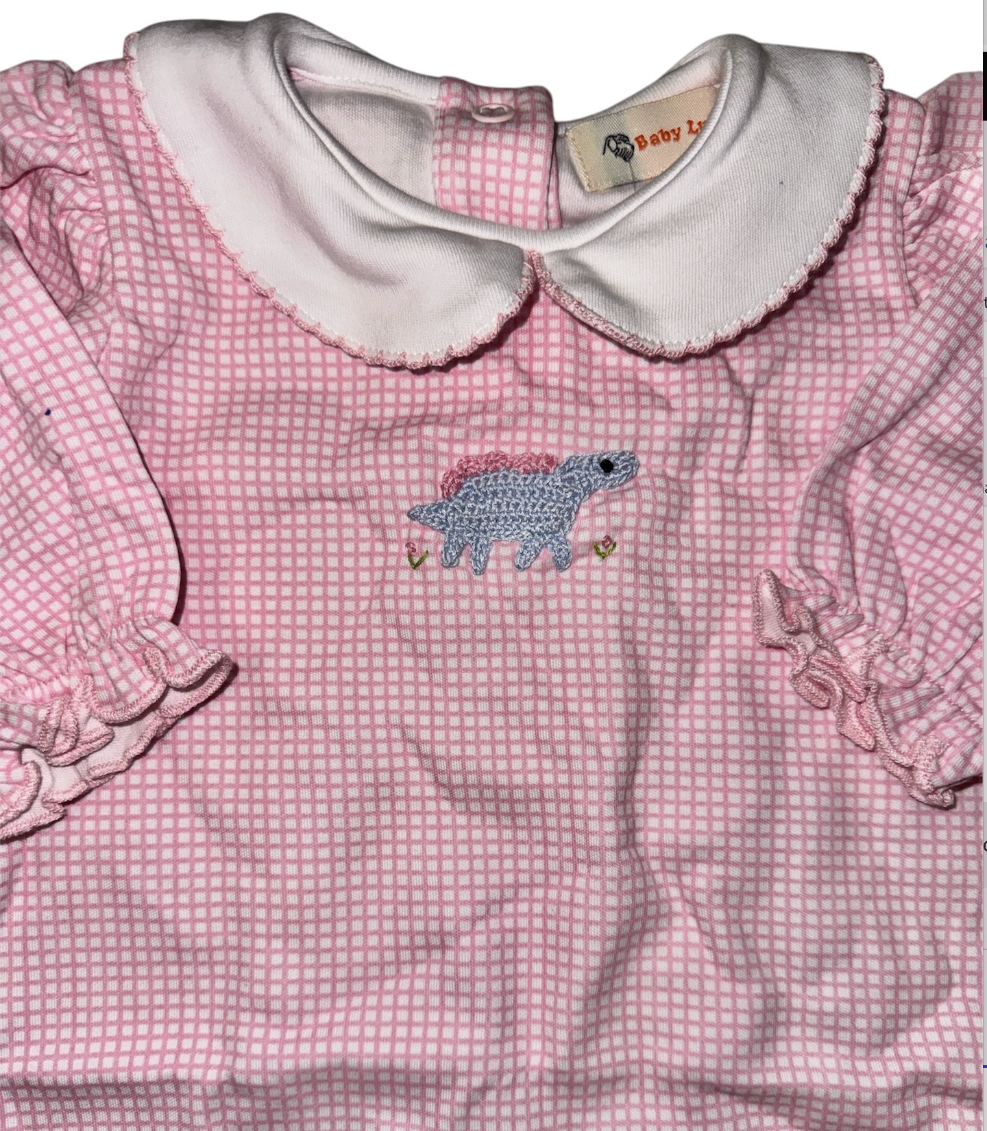 Girl Dino w/Bow Pink Gingham Footie