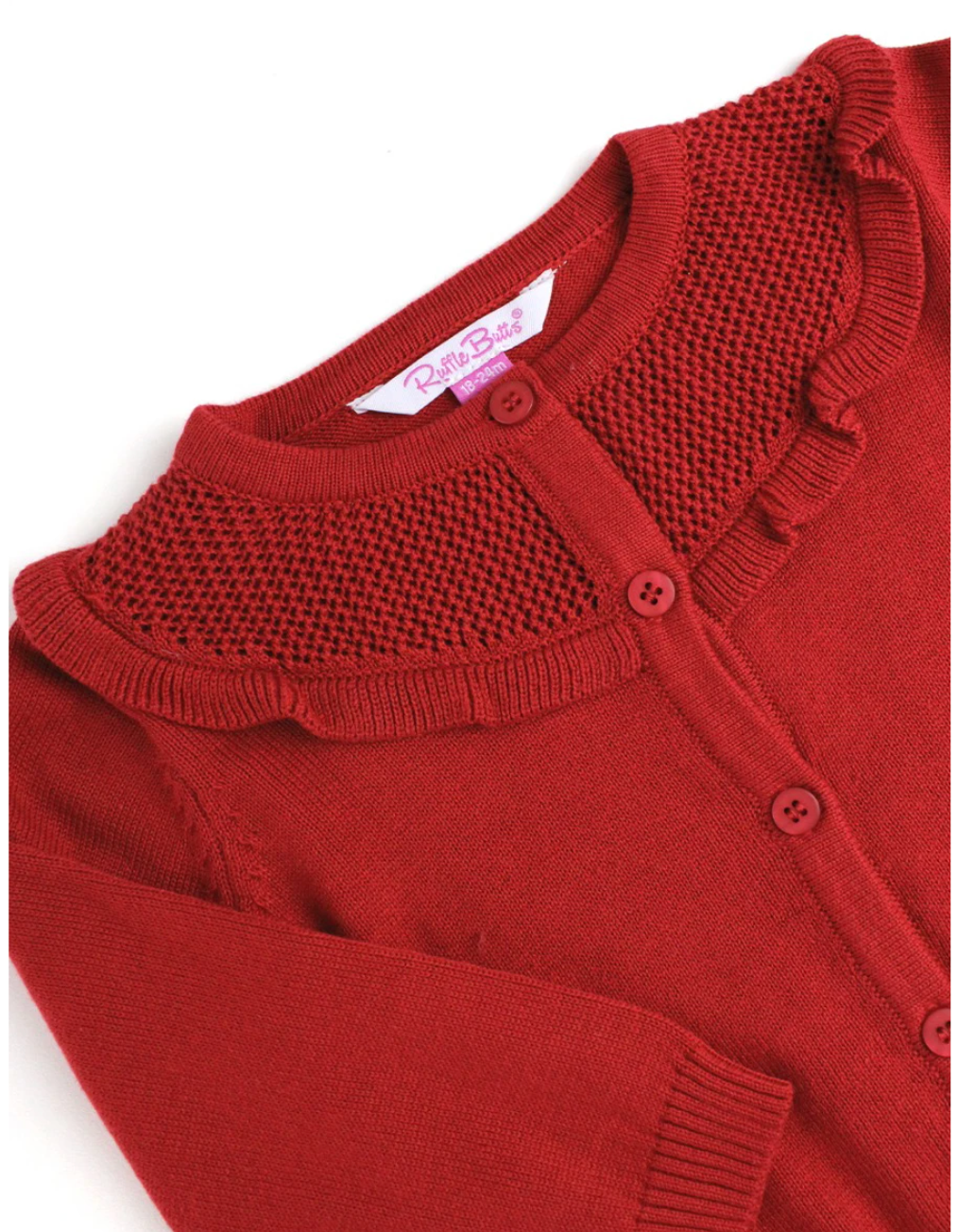 Classic Red Sweater Ruffle Trim Cardigan