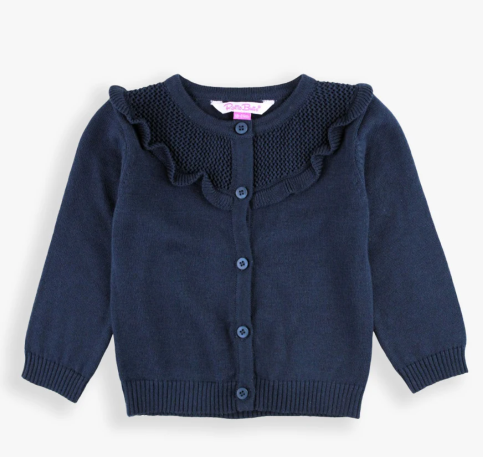 Dark Navy Sweater Ruffle Trim Cardigan