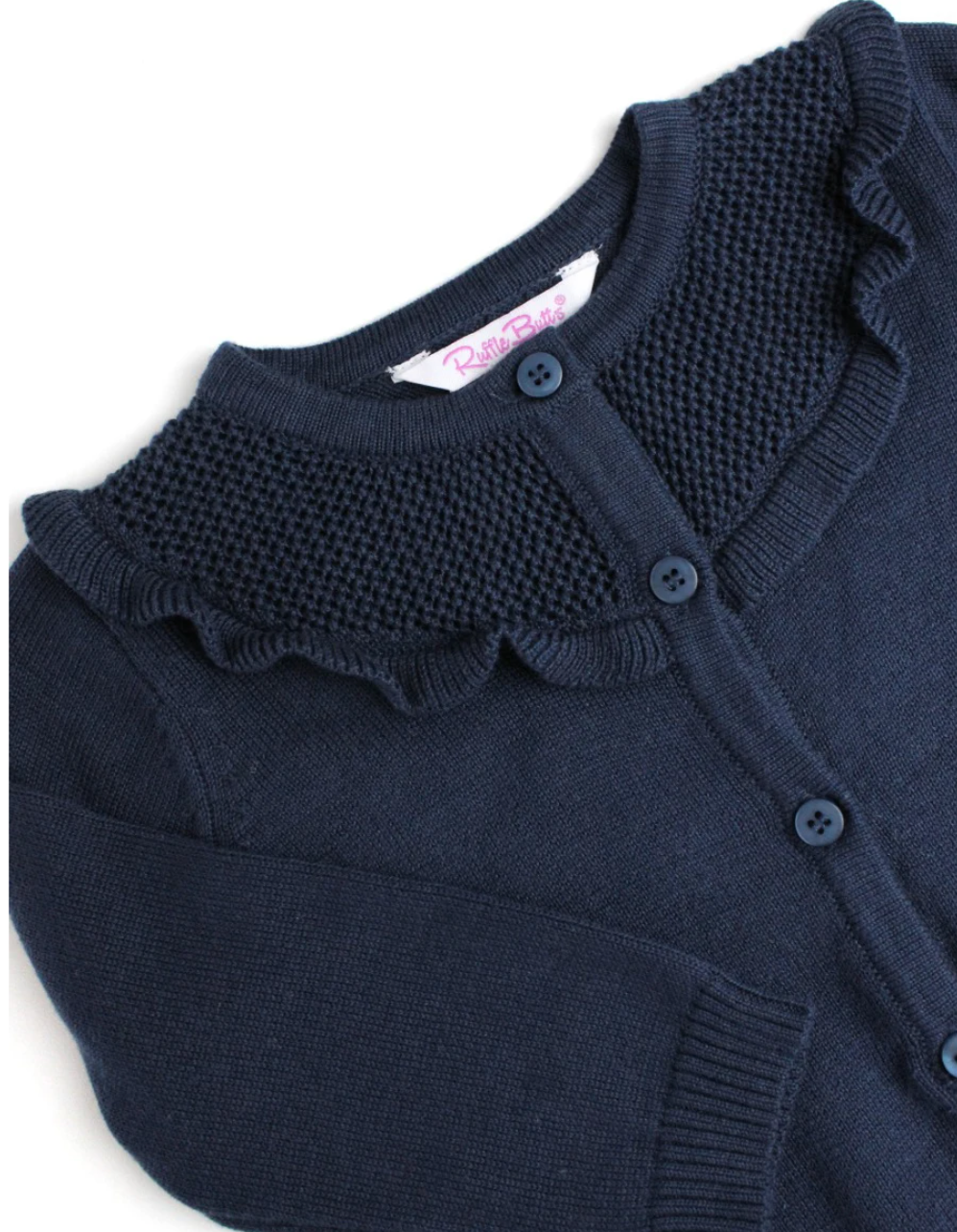 Dark Navy Sweater Ruffle Trim Cardigan