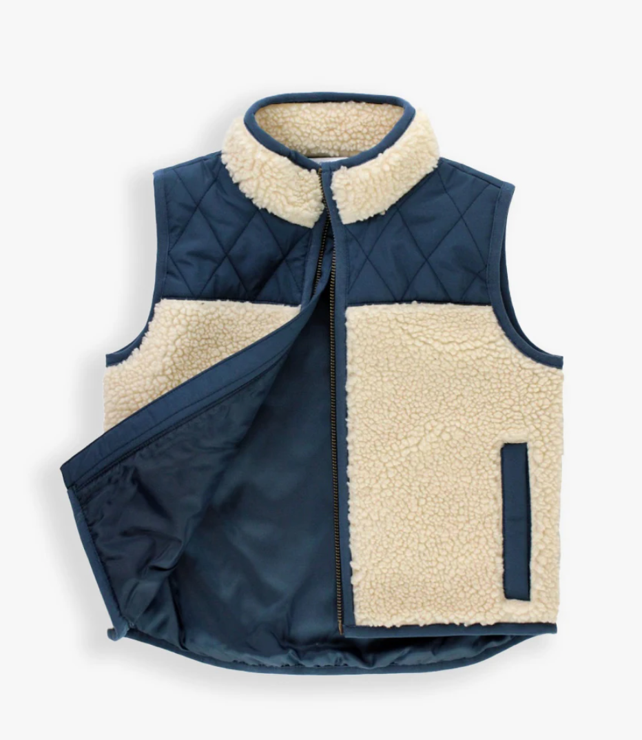 Dark Navy Quilted Sherpa Vest