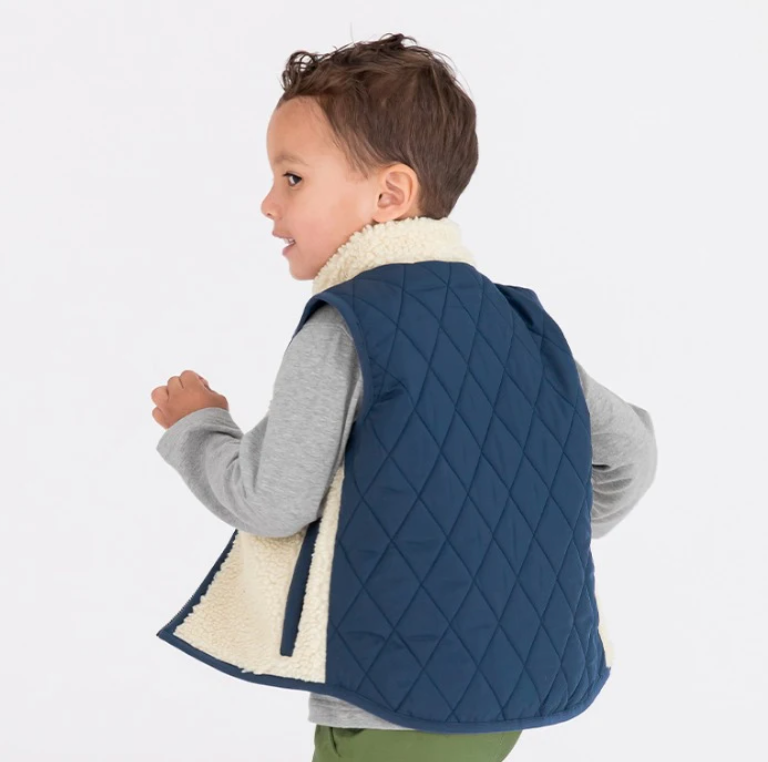 Dark Navy Quilted Sherpa Vest