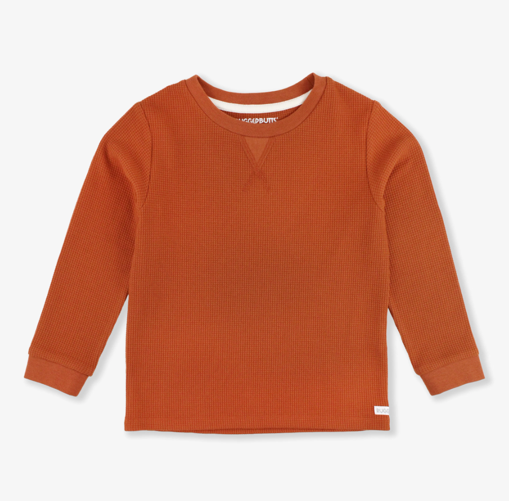 Rust Waffle Knit Long Sleeve Crew Neck Shirt