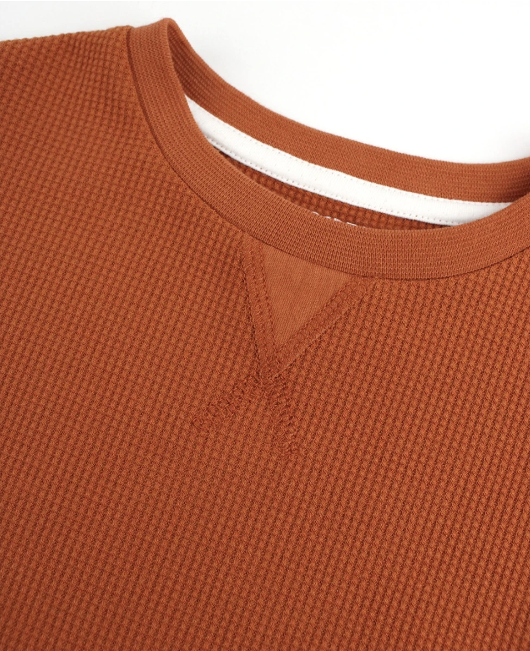 Rust Waffle Knit Long Sleeve Crew Neck Shirt