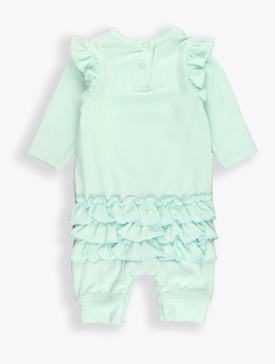 Rib Knit Ruffle Henley Jumpsuit Mint